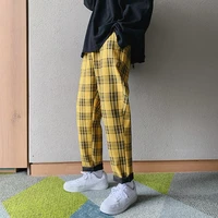 privathinker harajuku mens harem pants 2021 korean streetwear man black yellow plaid pants hip hop male checkered trousers