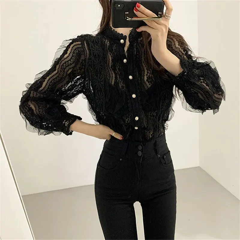 Женская винтажная рубашка в стиле ретро с длинным рукавом и цветочным принтом |