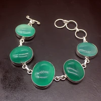 gemstonefactory jewelry big promotion single unique 925 silver round green ocean jasper women bracelet 20cm 20210157