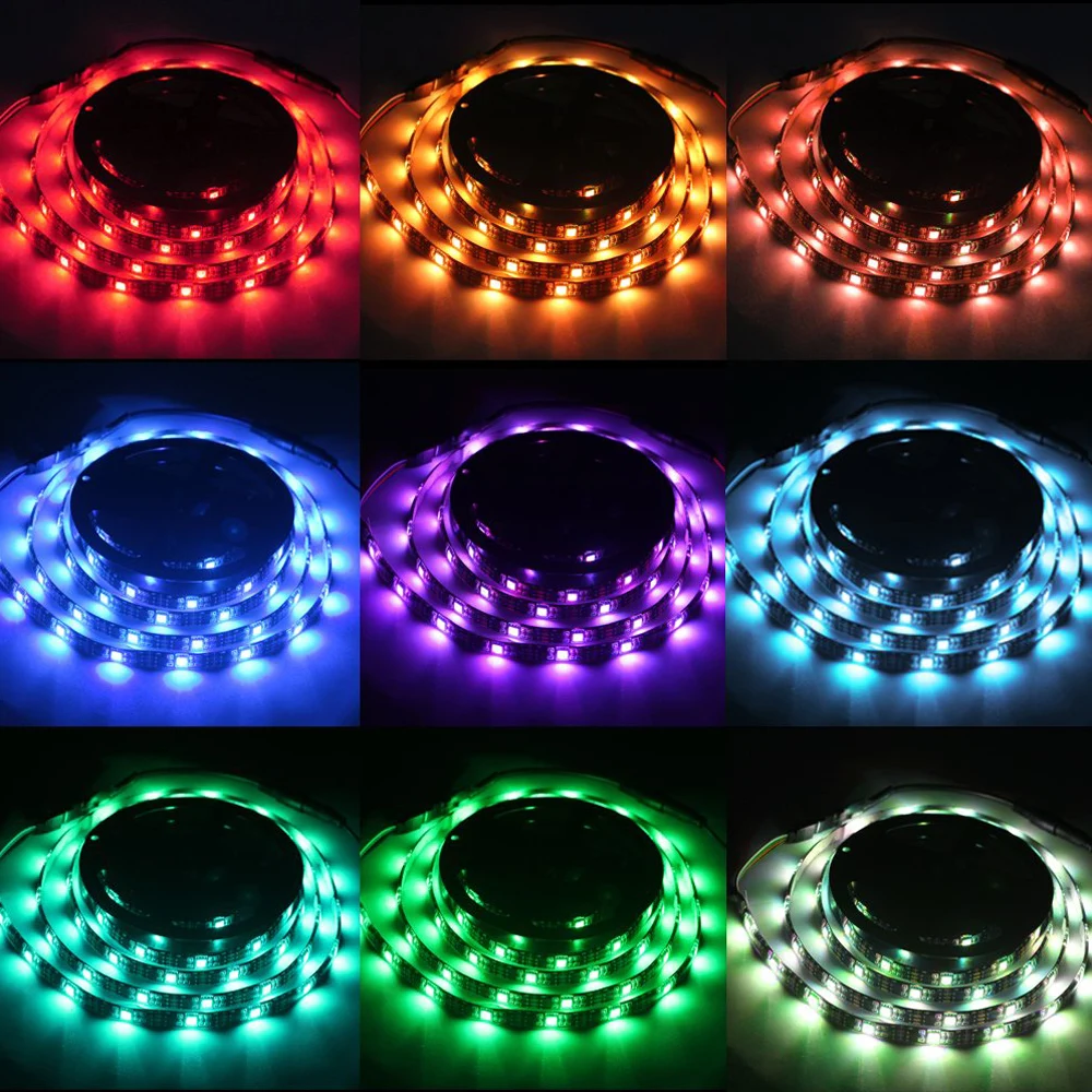 Универсальная светодиодная лента USB/от батареи с радиоуправлением SMD 5050 RGB многоцветная, с пультом дистанционного управления на 17 кнопок, водонепроницаемая, с возможностью регулировки яркости, 5В.
