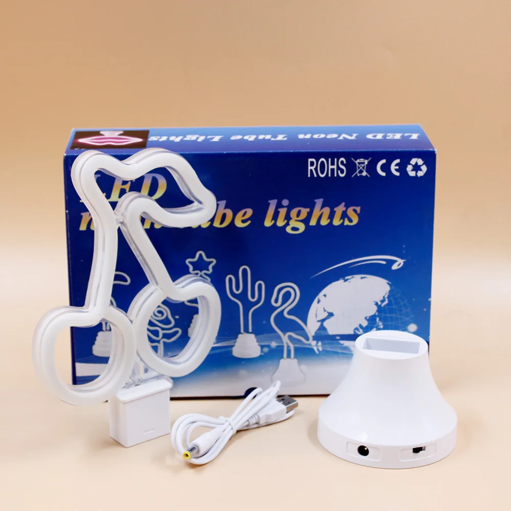 2020 Внутреннее освещение в форме вишни светодиодный неоновый ночник с белой