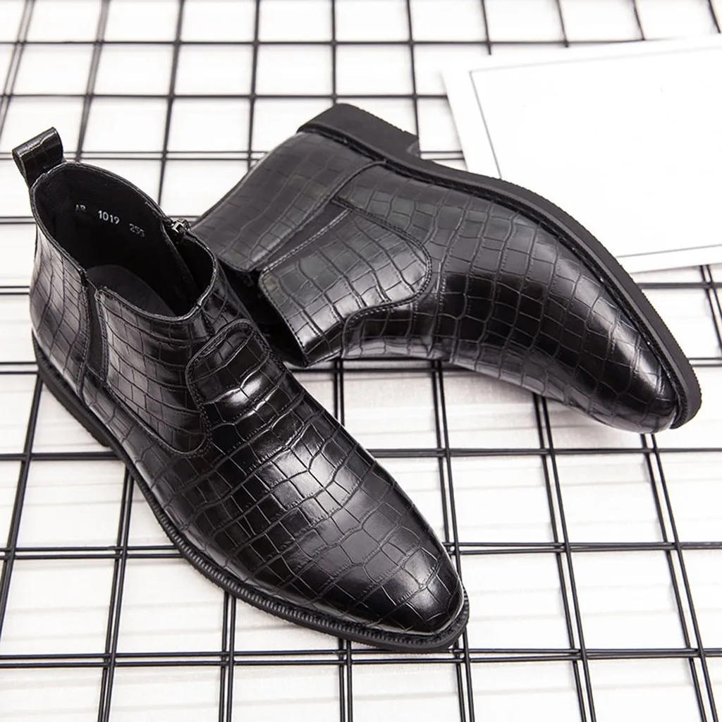 

Fashion Men's Bussiness Shoes Hot Sale High Top Pointed Toe Dress Shoes Man Wedding Party Dressing Flats Male Zipper Formal Shoe