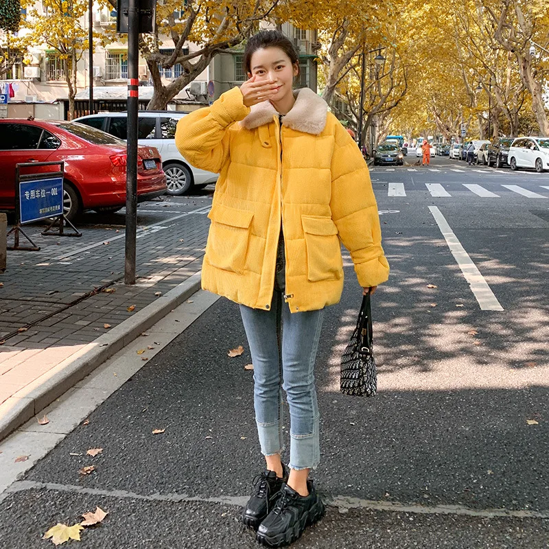 New Winter Jackets For Women 2022 Short Korean Fashion Loose Winter Lamb Wool Cotton Jacket Corduroy Quilted Jacket
