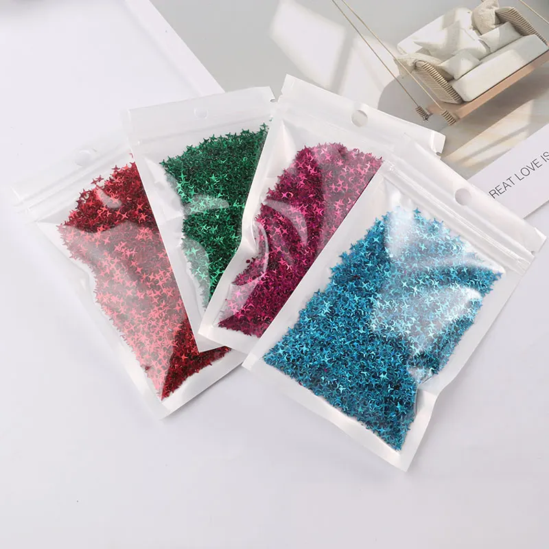 2000 шт./упак. Лазерные цвета 4 мм Крест Звезда блёстки Doji форма ПВХ пайетки для