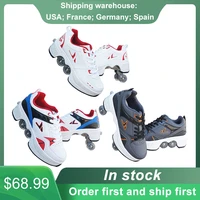 adults deformation parkour shoes four wheels rounds of running shoes roller skates shoes deformation roller shoes child gift