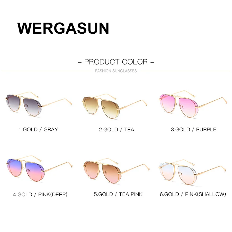 

WERGASUN Sunglasses Women Brand Designer Sun Glasses Gradient Shades Cutting Lens Ladies Metal Eyeglasses UV400