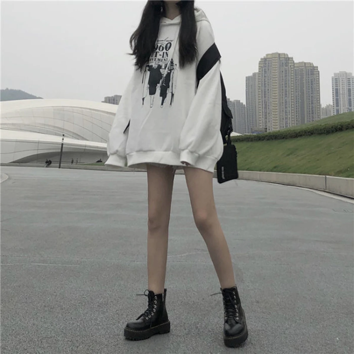 

Y2k Punk Oversized Black Long Sleeve Hoodies Korean Fashion Plus Size Gothic Hoodie Tops Schoolgirl Streetwear Clothes