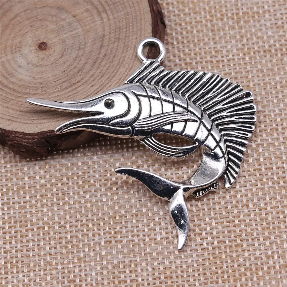 

2Pcs 55x40mm Antique Silver Color Swordfish Charms For DIY Bracelet Necklace Jewelry Making