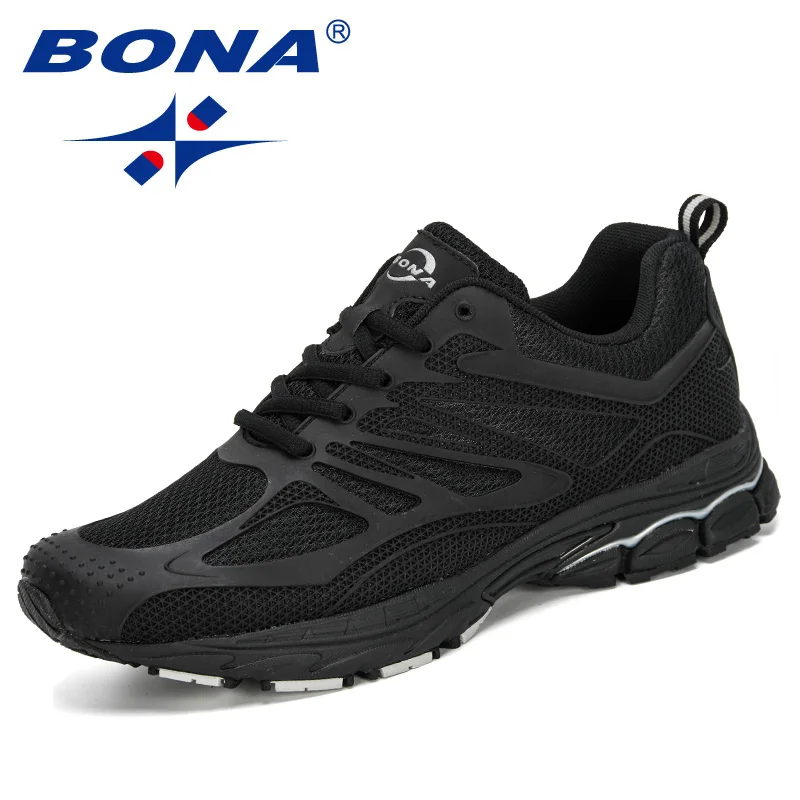 Black silver gray BONA/Новинка года; дизайнерские сетчатые кроссовки; Мужская Уличная обувь для бега и прогулок; Мужская Спортивная обувь; zapatillas hombre Deportiva; удобная обувь - Цвет: Black silver gray