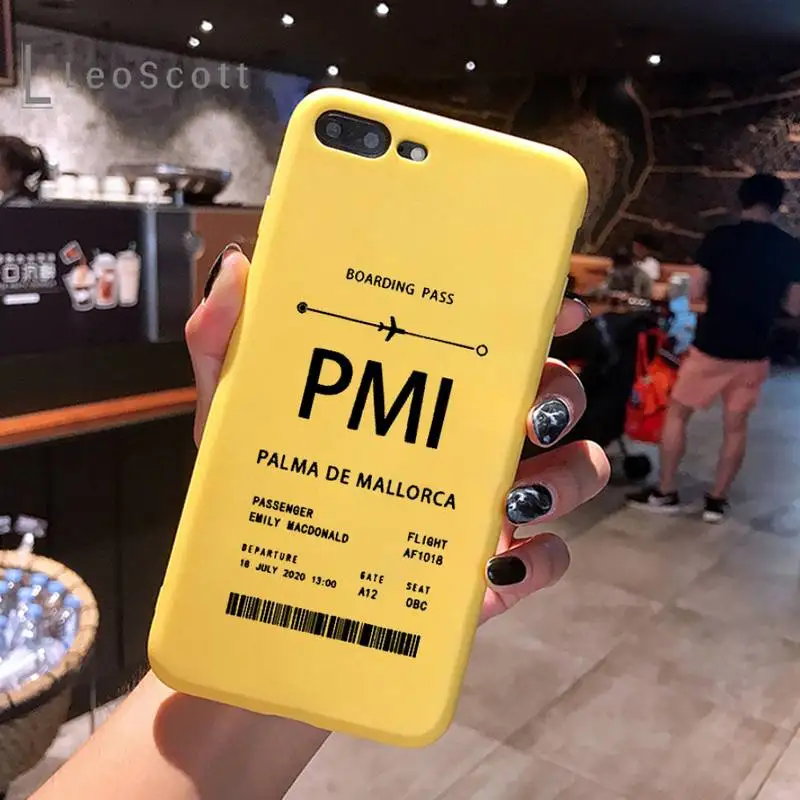 

Personalised Plane Ticket Phone Case Yellow Candy Color for iPhone 6 7 8 11 12 s mini pro X XS XR MAX Plus