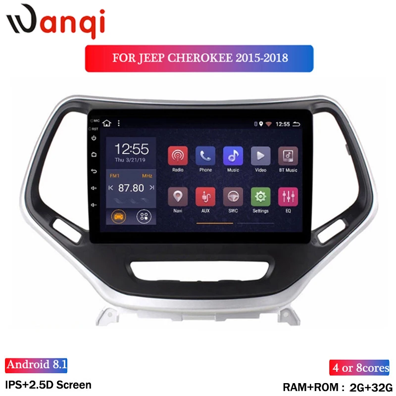 Автомобильная навигация Wanqi 2 + 32 ГБ GPS Wi Fi Android 8 1 для Jeep Cherokee 2015 2018 полносенсорный