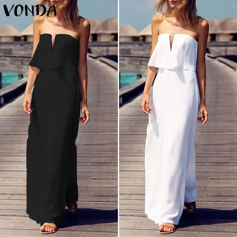 VONDA летний сарафан в богемном стиле женское сексуальное платье без рукавов с
