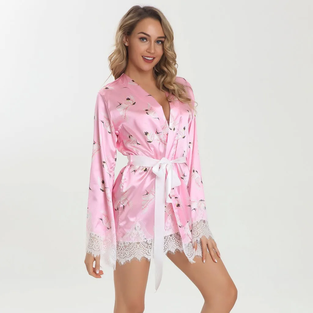Сексуальное женское белье женская одежда с принтом Атласный халат мягкая