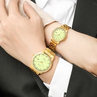 creative top luxury couple lumious gold watches quartz male female watches waterproof full steel fashion couple wristwatches