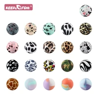 50pcs silicone beads 15mm leopard terrazzo print baby teething bead tie dye diy pacifier chain infant oral care teether pearl