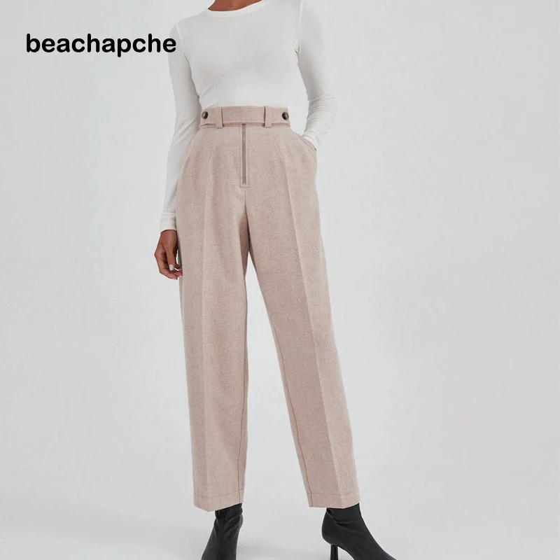

Beachapche Elegant High Waist Pencil Pants Women Basic Khaki Solid Casual Trousers Fashion Zipper Patchwork Long Pant 2021 Sprin