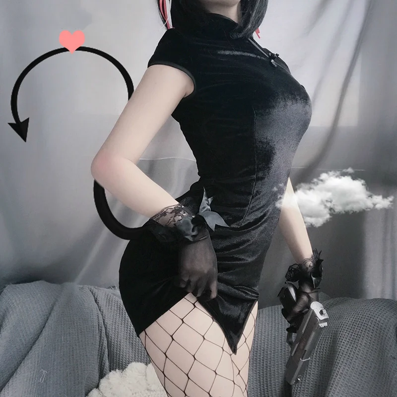 

Retro Punk Velvet Sexy Bandage Cheongsam Dress Hip Split Qipao Slimming Celebrity Dresses Chinese Traditional Dress for Women