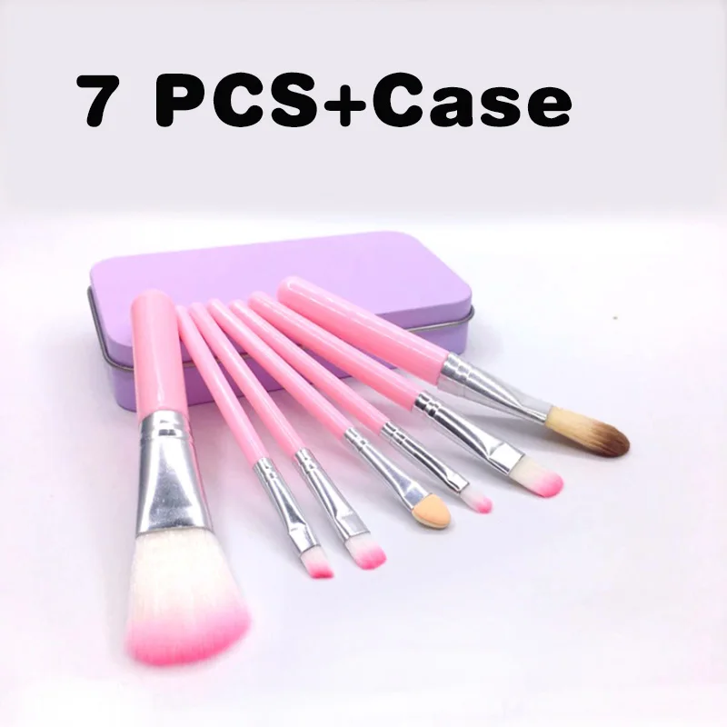 7PCS Pink Набор кистей для макияжа, 12 шт., кисть для подводки лица, бровей, набор кистей для макияжа, Дорожный Чехол, маленькая Кисть для макияжа - Handle Color: 7PCS Pink