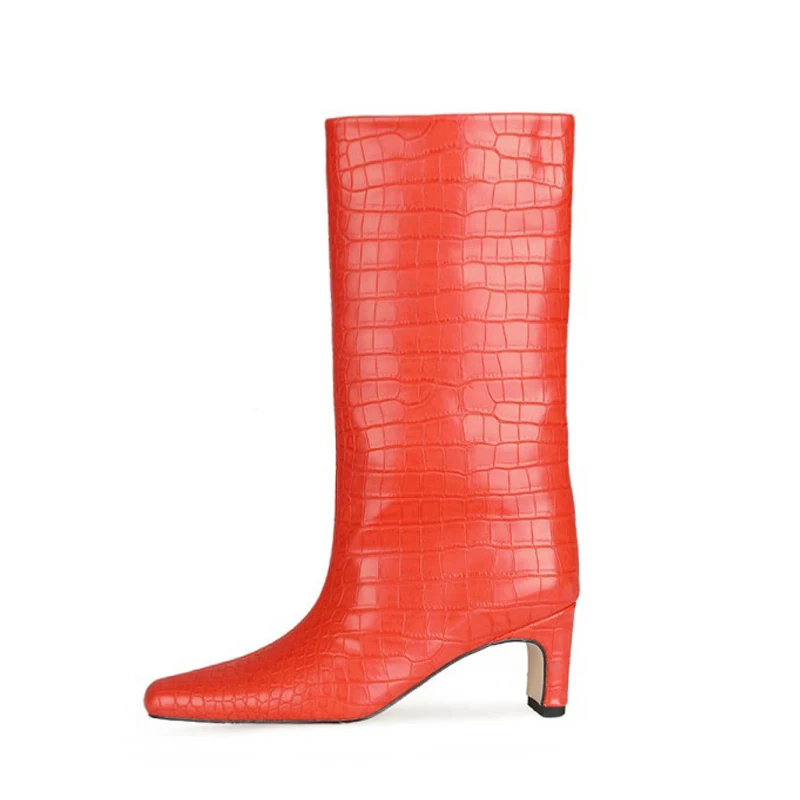 

Red Crocodile Pattern Chelsea Women's Martin boots 2021 New Autumn Winter Lower leg Western Cowboy Boots Women Shoes Big Size