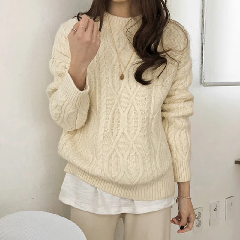 Свитер BGTEEVER Женский вязаный с круглым вырезом винтажный свободный джемпер