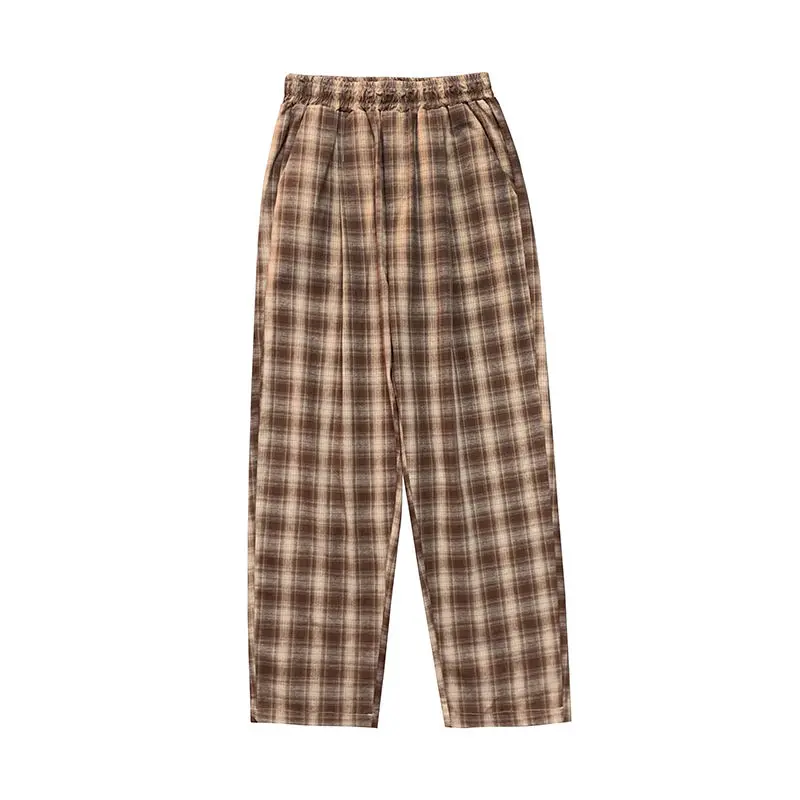 Брюки мужские тонкие в клетку модные прямые Хлопковые Штаны ретро стиле уличная