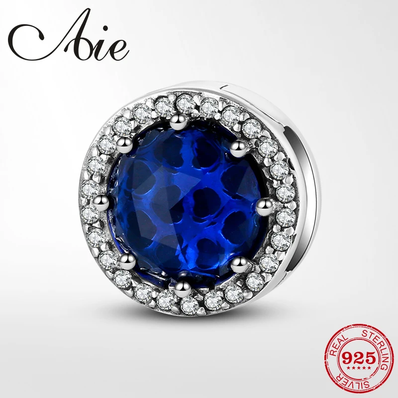 Hot fashion 925 Sterling Silver noble Dark blue crystal CZ Beads clip Fit Original reflection Clip Charm Bracelet Jewelry making