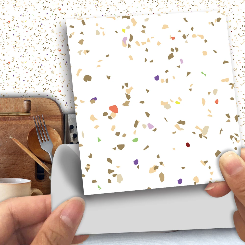 

Funlife® White Terrazzo Wall Sticker Decorative Self-Adhesive Easy to Clean Tile Sticker for Bathroom Kitchen Backsplash Floor