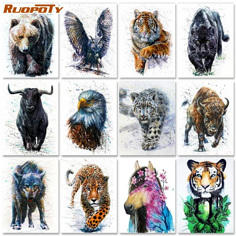 

RUOPOTY 60x75cm Frame Diy Painting By Numbers Kit Animal Leopard Wall Art Picture By Numbers Coloring By Numbers Digital Paintin