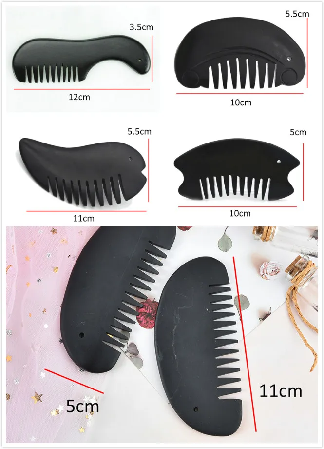 Расческа Для Массажа Гуаша из черного биянского камня 5 видов оптом и в розницу |
