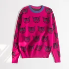 Женский трикотажный свитер с принтом кошки, подиумный дизайнерский пуловер с круглым вырезом, Милый джемпер в Корейском стиле Харадзюку С Длинным Рукавом, зима