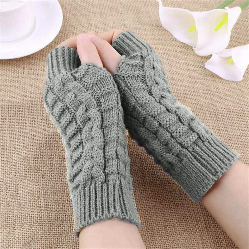 

Women Stylish Hand Warmer Autumn Winter Gloves Arm Crochet Knitting Faux Wool Stretch Mitten Warm Fingerless Gloves Gants Femme