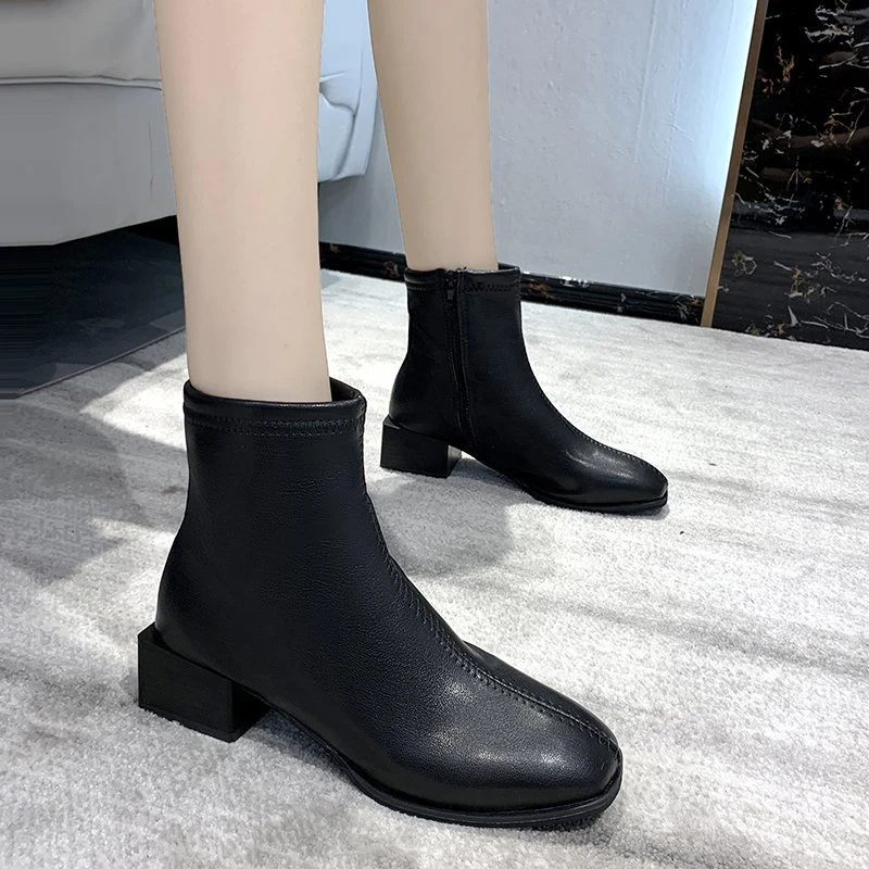 INS/Зимние Модные женские ботильоны на низком каблуке Винтажные коричневые