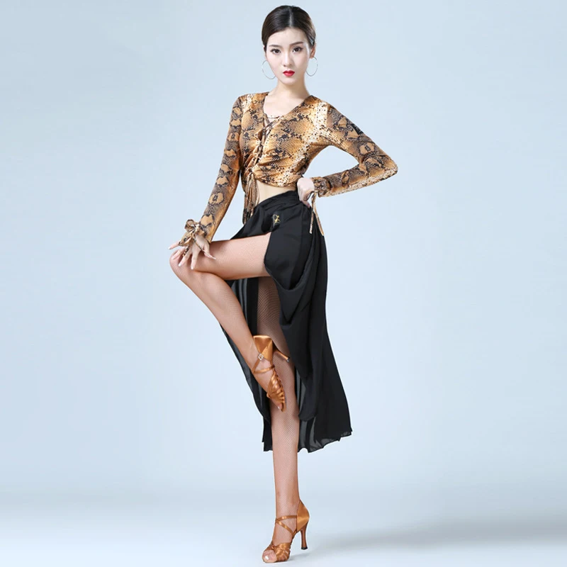

Latin Dance Dress Women Dancing Suit Long Sleeve Tops Black Skirt Cha Cha Practice Performance Costume Rumba Dance Clothes