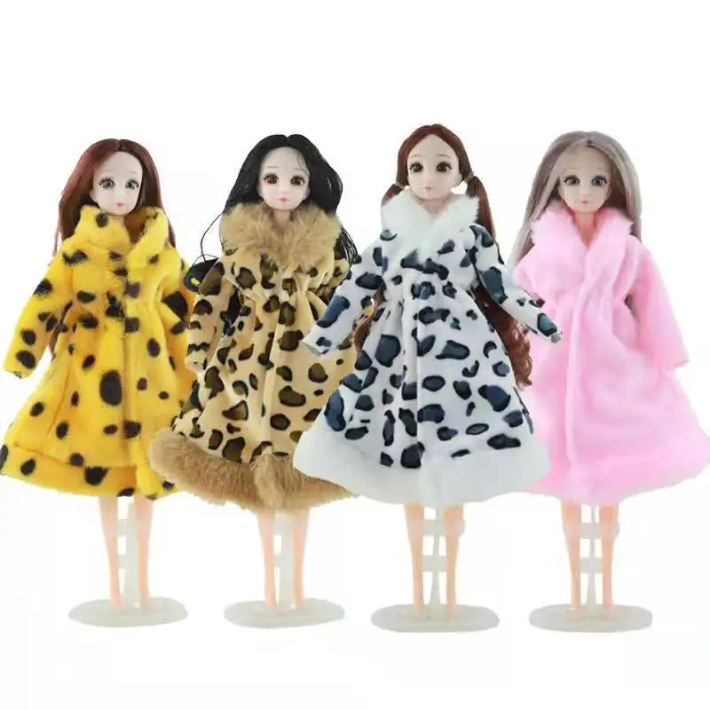 

4pcs/lot Winter Jacket 1/6 BJD Doll Clothes For Barbie Doll Outfits Leopard Fur Coat 11.5" Dolls Accessories Girl Dollhouse Toys