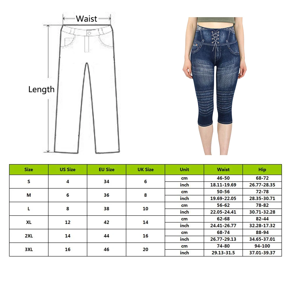

Sexy Faux Jeans Leggings Women Stretch Printed Short Leggins Plus Size Calf-Length Pants Summer Breeches High Waist Jegging