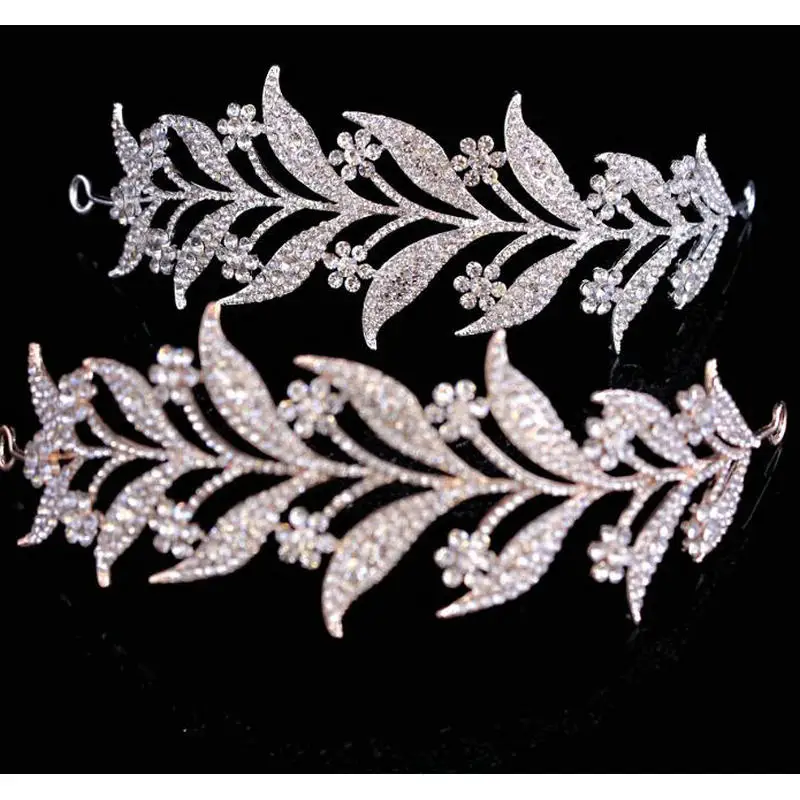 Женские свадебные тиары белые стразы с кристаллами золотистого/серебристого