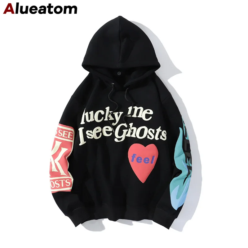 

Осенняя Толстовка Kanye West с граффити и надписью плюс бархатный свитшот для мужчин Харадзюку флисовая толстовка хип-хоп толстовки с капюшоном...