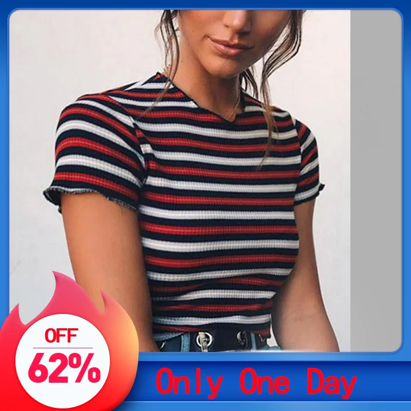 футболка женская Модные женские Повседневное О образным вырезом в полоску с