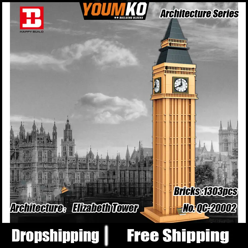 

Городская серия, Великобритания, Лондонская модель, улучшенная модель, строительные блоки, 1303 шт., кирпичи, игрушки, подарок 20002