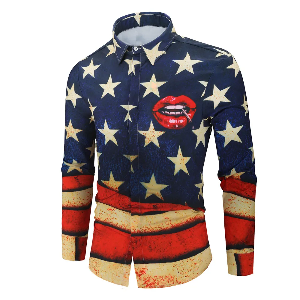 

High Quality Men Shirt Brand Fashion Casual Slim Print Stars Long Sleeve Shirt Men Clothes
