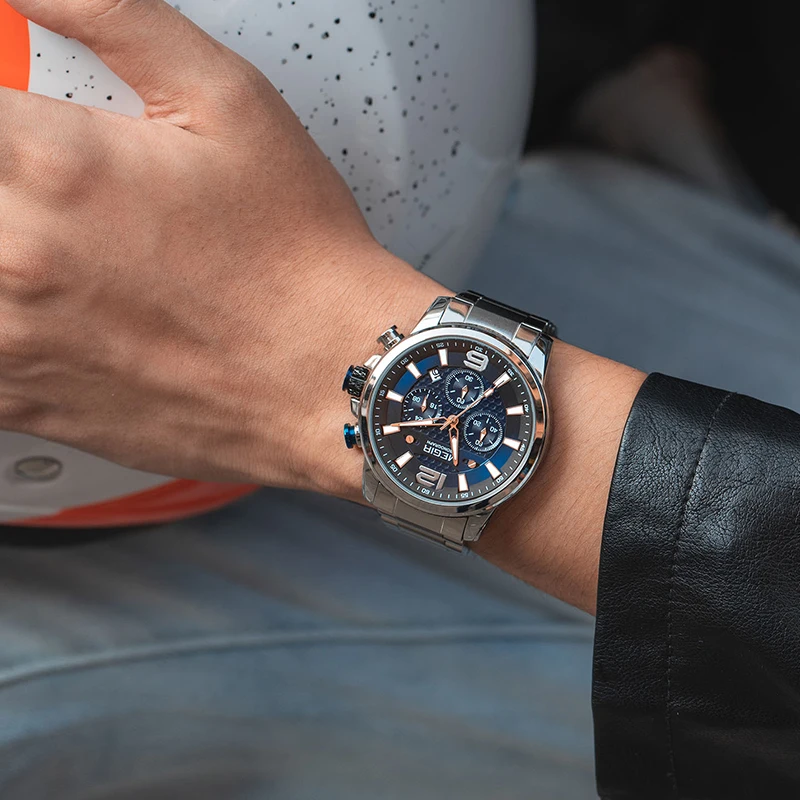 

MEGIR Men's Business Stainless Steel Quartz Watches Chronograph Analog Wristwatches Man Waterproof Luminous Relogio Masculino
