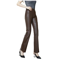 genuine leather pants women pants high waist slightly flared pants black red plus size vintage loose sheepskin pants