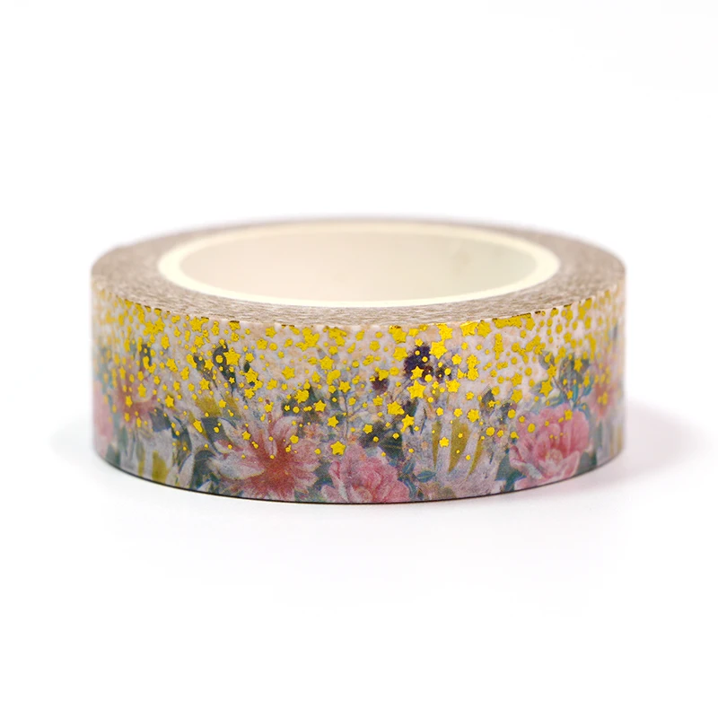 

1PC 15MM*10M Foil Spring Gold Dot Pink Flowers Leaves Decorative Washi Tape Scrapbooking Masking Tape School Office Supply