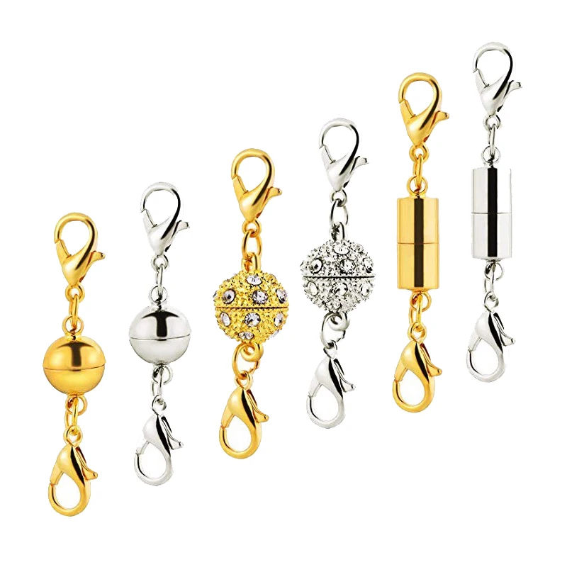 

6Pcs Spherical netic Clasp Rhinestone Accessories Cylindrical Necklace Connecting Clasp Lobster Clasp Diy Jewelry