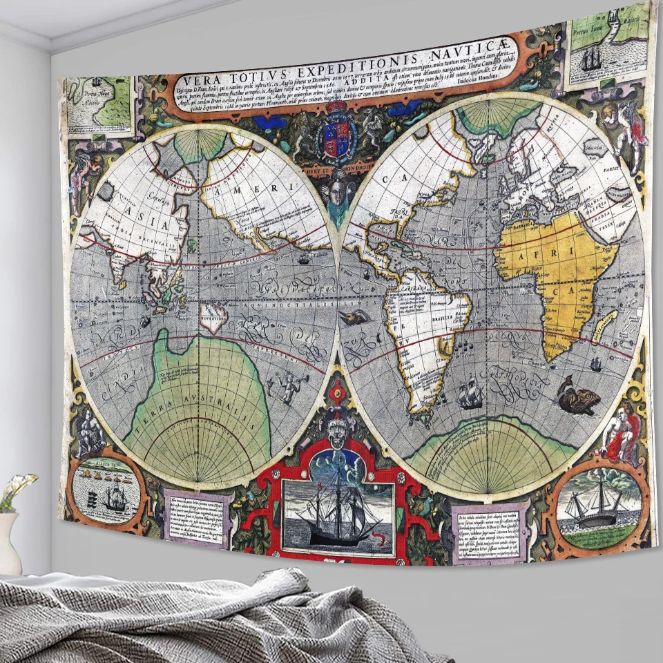 Карта мира Детская полиэстер/хлопок печать настенный гобелен для домашнего