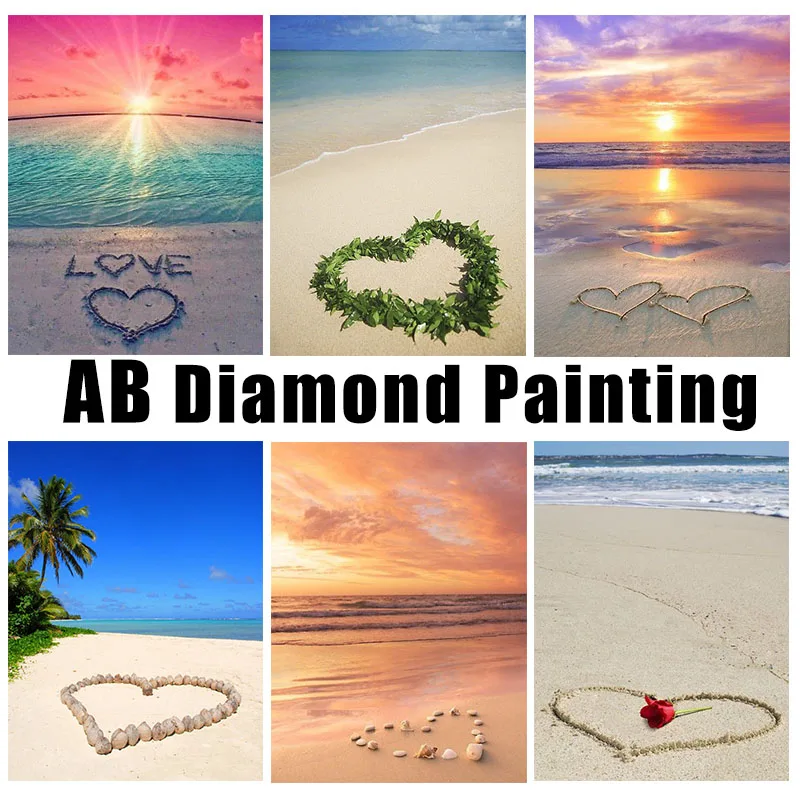 

Алмазная живопись AB 5D полный квадратный Пляж любовь украшение домашняя мозаика сердце Приморский Пейзаж картина Стразы алмазная живопись