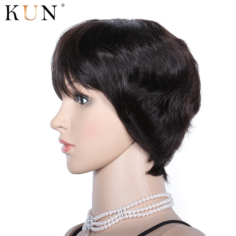 Парики из коротких человеческих волос прямой парик с челкой Пикси не сделанный