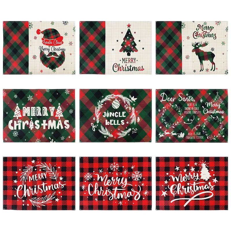 

Merry Christmas Dining Table Placemat Kitchen Tool Linen Tableware Pad Coaster Coffee Tea Place Mat Xmas New Year Party Supplies