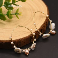 glseevo natural fresh water white pearl hoop earring for women girl gift ear pin 925 sterling silver korean accessories ge0851