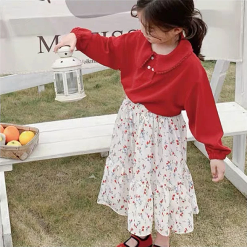 Летняя юбка для девочек Юбка с цветочным рисунком оборками принтом Элегантная